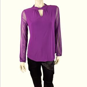 NWT Nine West Purple Illusion Long Sleeved Top with Keyhole Detail Size Small